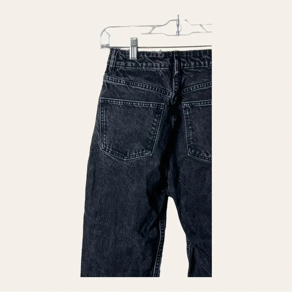 0721. ZARA HIGH WAISTED DENIM JEANS SIZE 2 BLACK IN COLOR FACTORY DISTRESSED - Picture 8 of 9